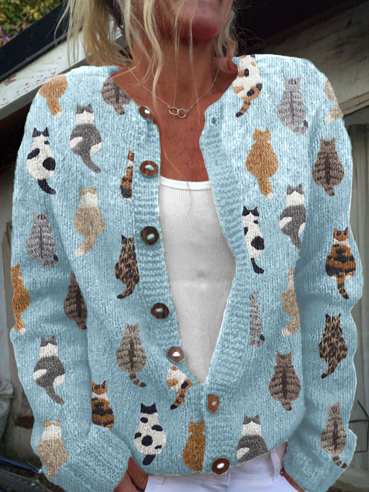 Marianne | Lun cardigan med katteprint