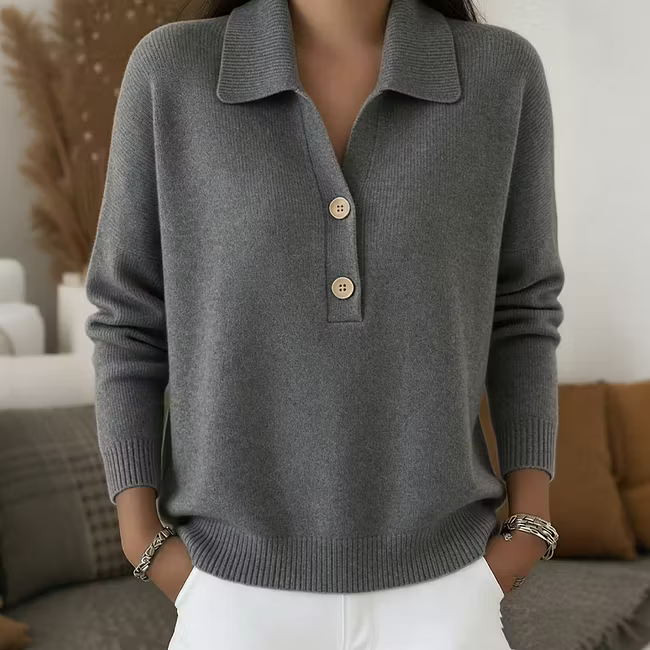 Ladina™ | Elegant damestriktrøje med krave
