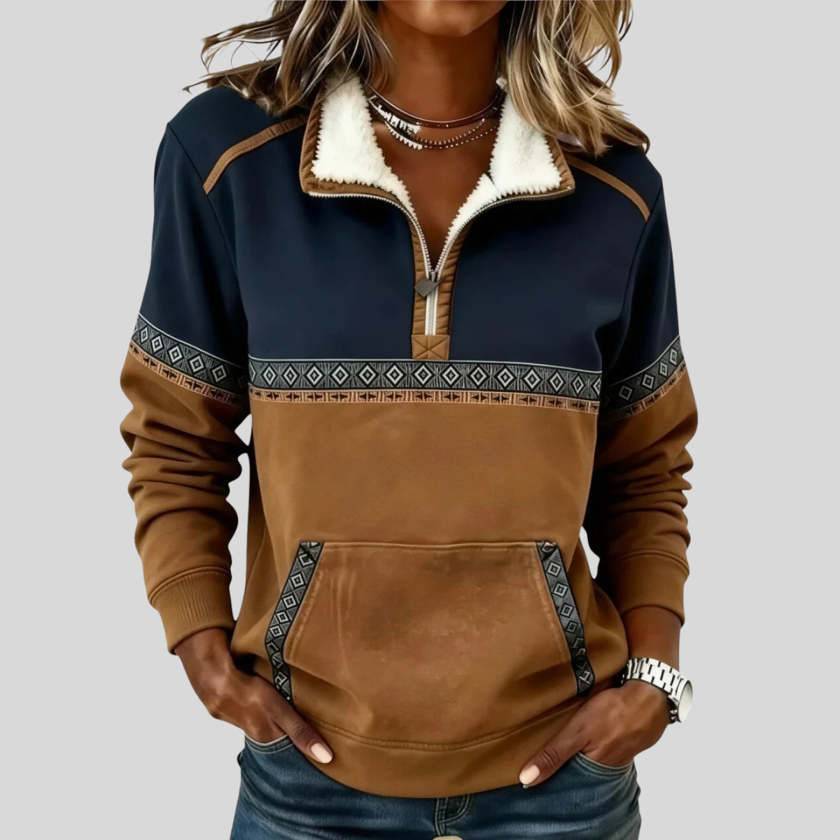 Alvette™ | Pullover med sherpakrave og halv lynlås