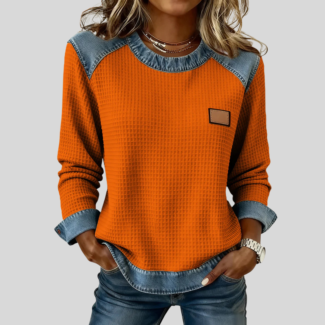 Delancine™ | Vaffelsweatshirt i patchworkdesign