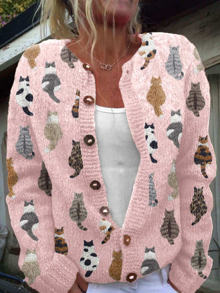 Marianne | Lun cardigan med katteprint