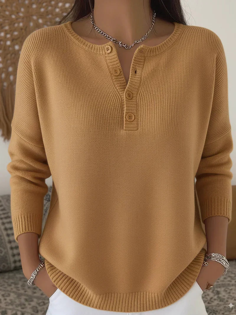 Helena™ | Henley-striktrøje med knaplukning