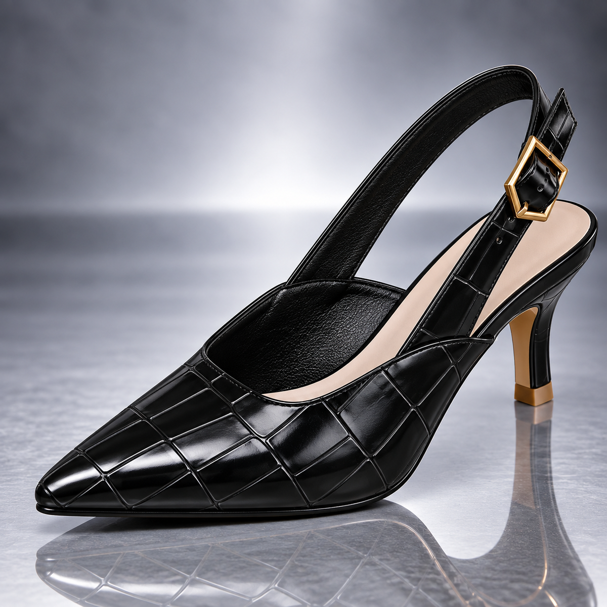 Liliane | Slingback-sko med krokodillepræg