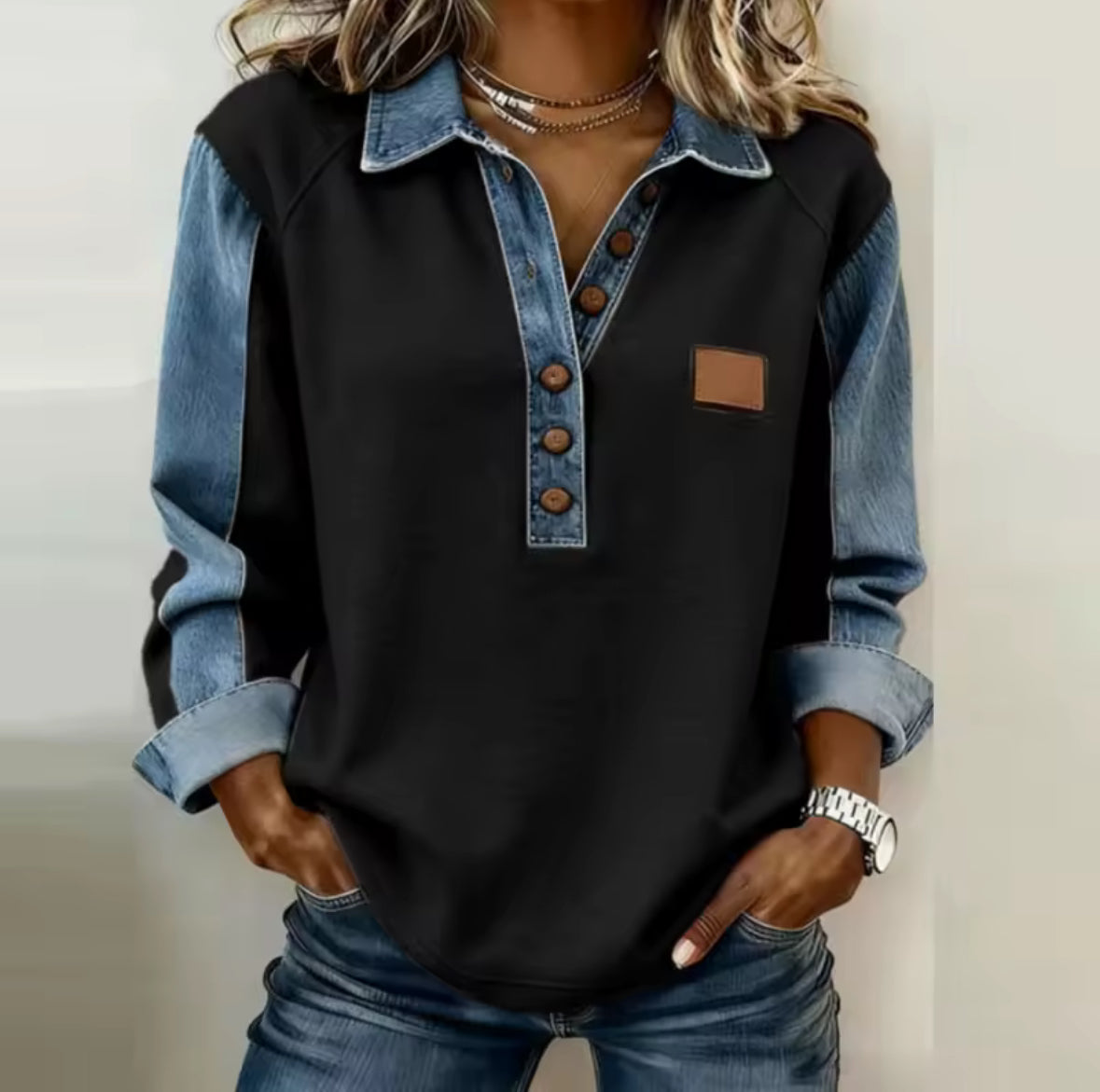 Voxanne™ | Pullover med denimkrave