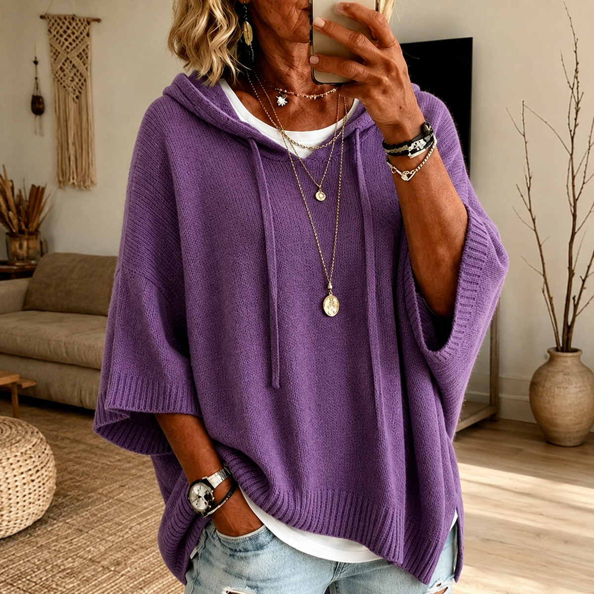 Grace | Ponchosweater med hætte og løs pasform