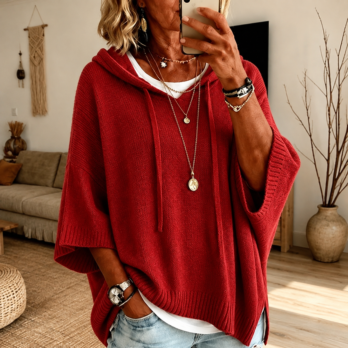 Emma | Ponchosweater med hætte og løs pasform