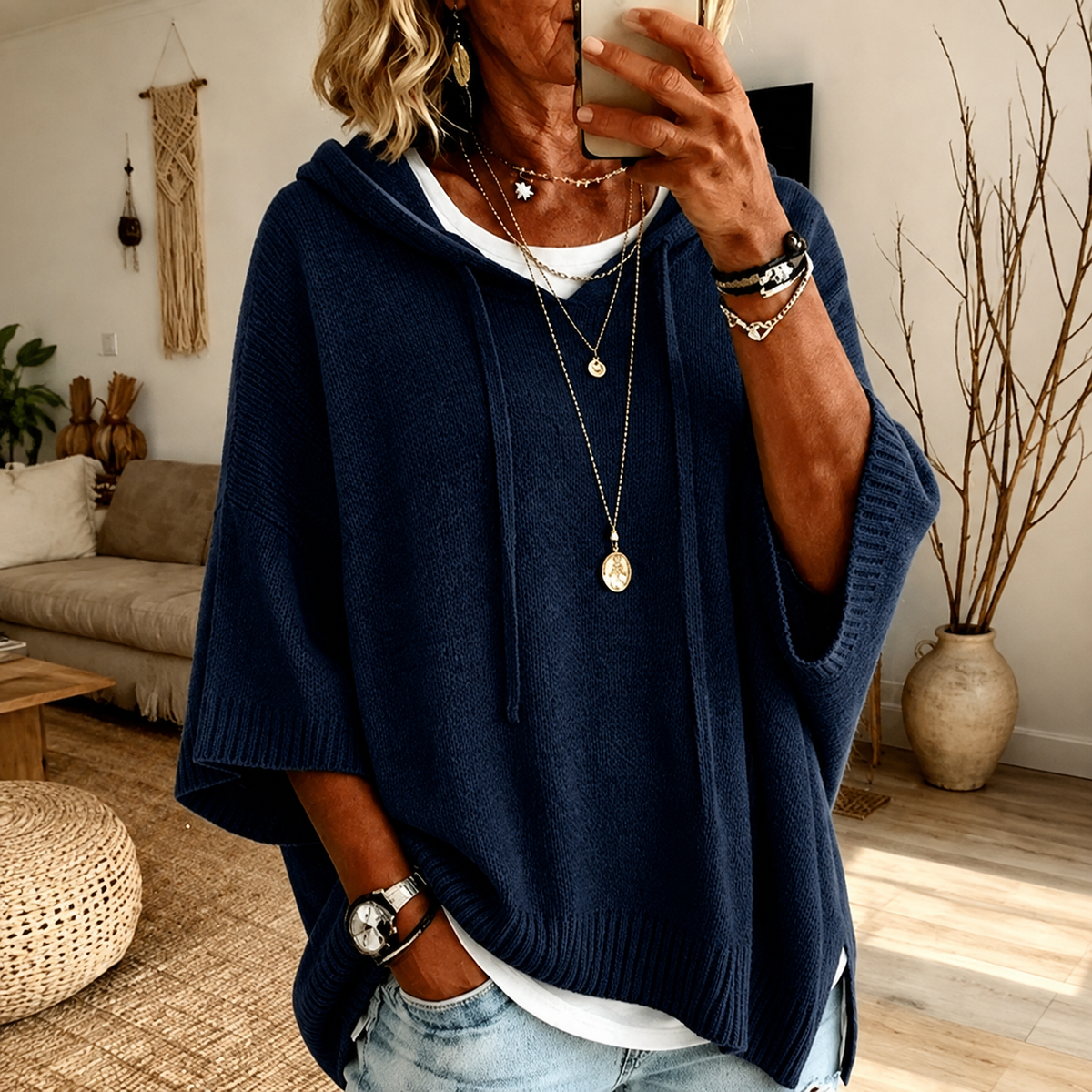Lily | Ponchosweater med hætte og løs pasform