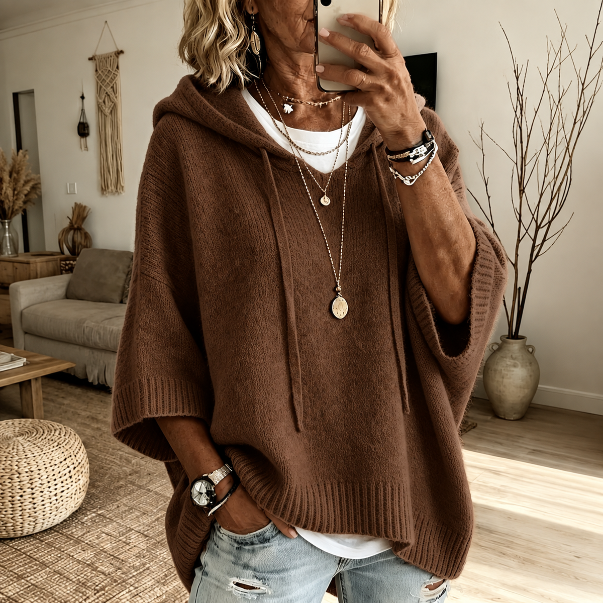 Abigail | Ponchosweater med hætte og løs pasform