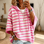 Madison | Stribet ponchosweater med hætte