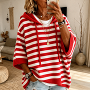 Victoria | Stribet ponchosweater med hætte