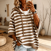 Sophia | Stribet ponchosweater med hætte