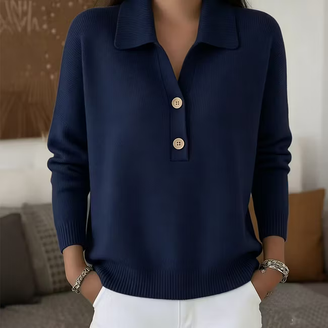 Ladina™ | Elegant damestriktrøje med krave