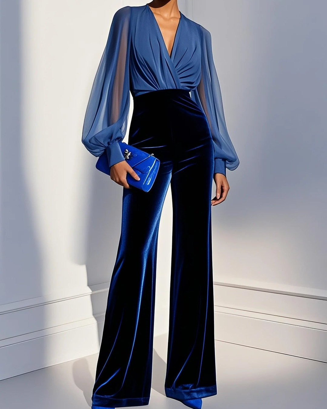 Matilde | Elegant blå jumpsuit med V-udskæring