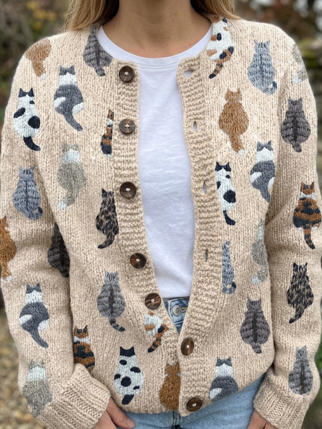 Marianne | Lun cardigan med katteprint
